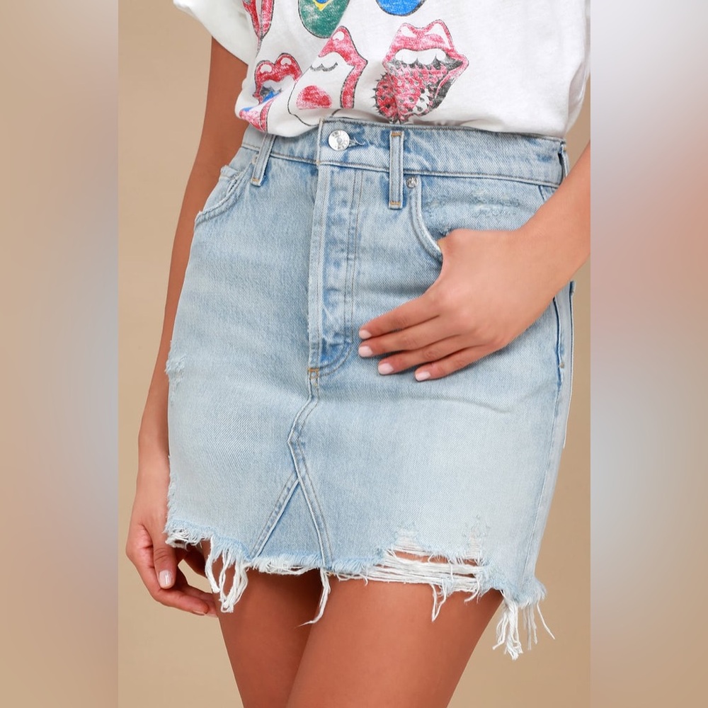 Agolde Quinn distressed denim skirt